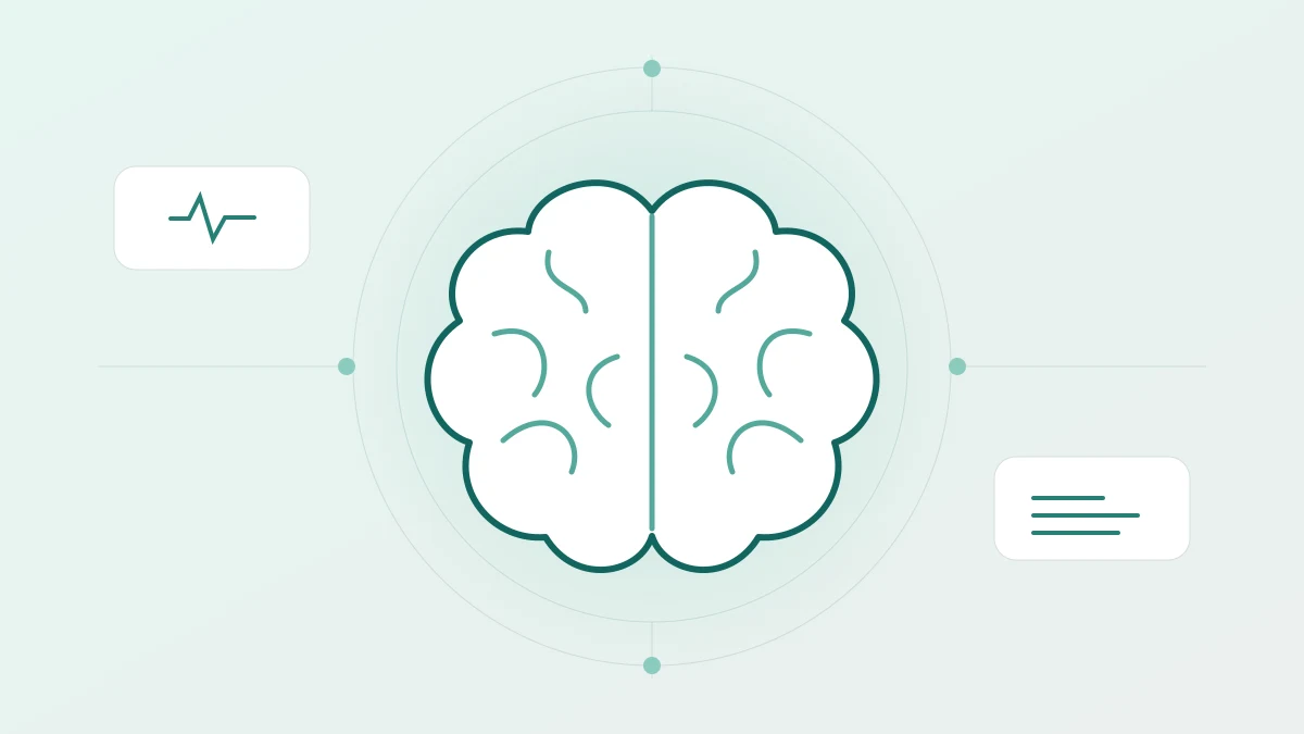 Original illustration of healthcare knowledge and human context, represented by a brain with supporting information.